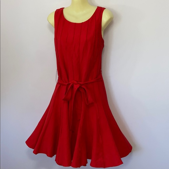 Calvin Klein Dress Red Fit and Flare Matching Belt Nwot 8 - Picture 5 of 7